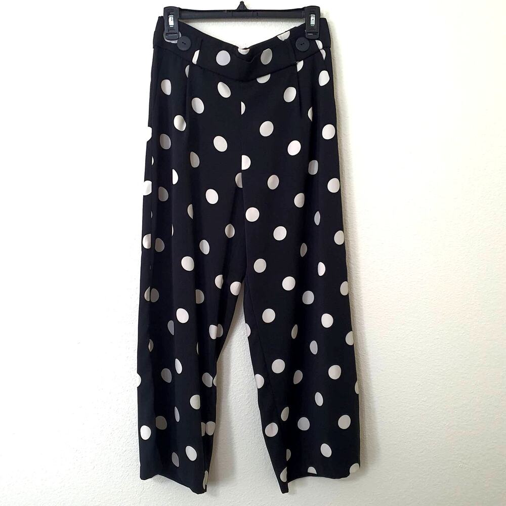 Zara TRF Black Polka Dot Wid Leg Pants Women's Size Medium